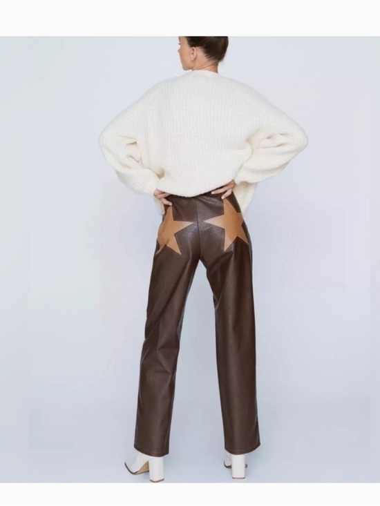 Nasty Gal Pants - Nasty Gal Brown Star Faux Leather Straight Leg Pants Western Size 10 NWT